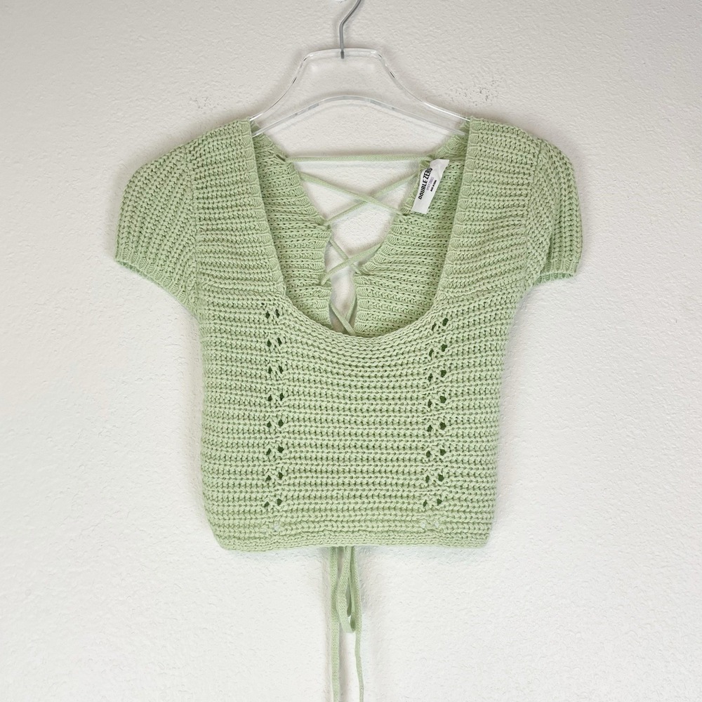 Double Zero Crochet Top Fairycore Cottage Boho Coquette Balletcore Lace-Up S‎